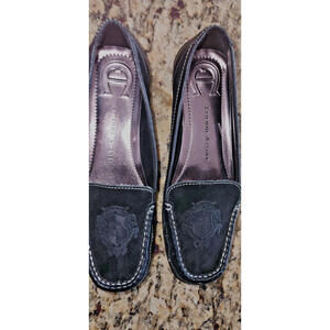 Etienne Aigner Black Suede And Leather Loafer  With Medallion Size 8.5 Women
